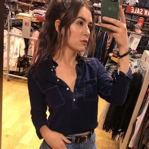 faux denim long sleeve crop top